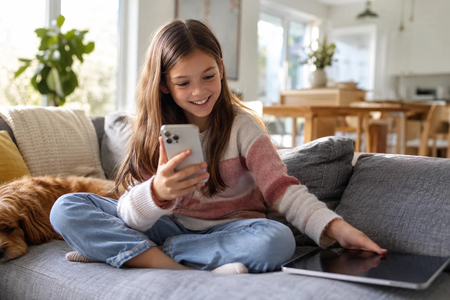 Child checking their earned screen time balance on a rewards app before using a tablet